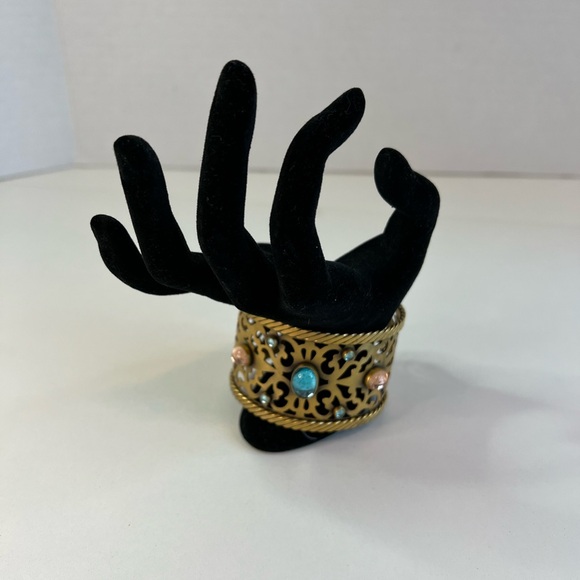 Vintage YSL Openwork Gold-Tone Cuff Bracelet w/Gripoix Glass Jewels - Picture 3 of 16